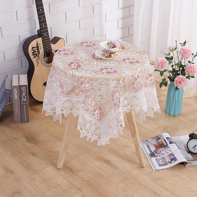 Round Embroidered Lace Tablecloth Vintage Decorative Exquisite Border Table Cover for Party Wedding Home Decorations, Round-70, White