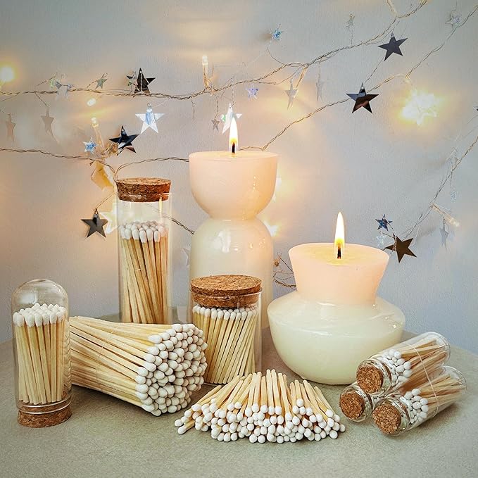 2" Classic White Tip Safety Matches | 200+ Bulk Artisan Matchsticks with Bumble Striker Stickers by Thankful Greetings, Decorative Candle Lighting Accessories, Unique for Home Decor, Gifts, & Events