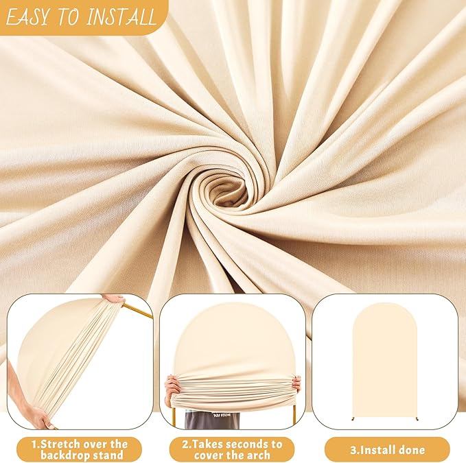 6FT Champagne Arch Backdrop Cover - Polyester Fitted Wedding Arch Stand Covers Round Top Chiara Arch Backdrop Cover for Birthday Party Banquet Photo Background Decoration