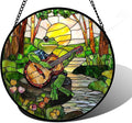 Stained Glass Window Hanging, Frog Playing Guitar Suncatcher Diamond Glass Panel Funny Sun Catchers Decor for Birthday for Women, Men, Wife, Aunt, and Mom 9.8 in