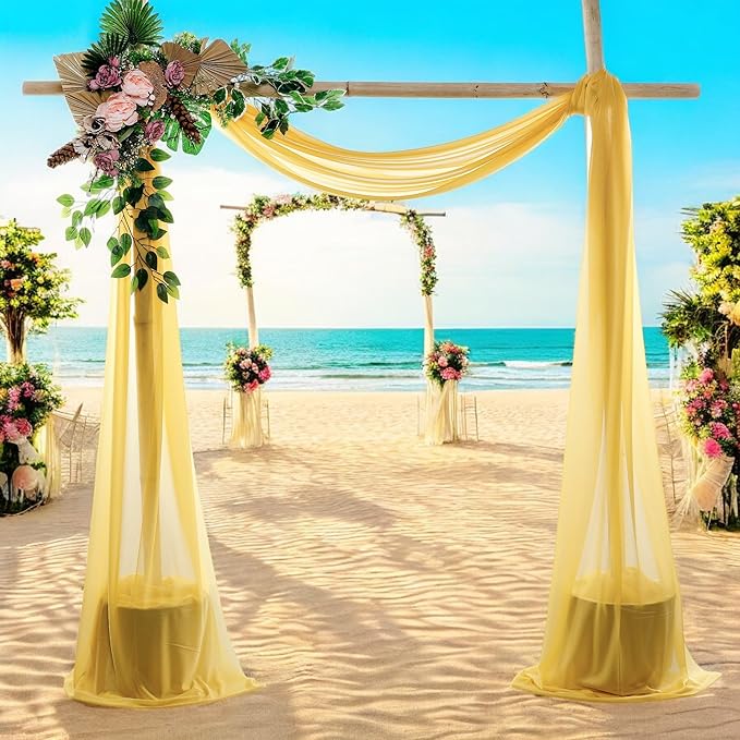 MDS Halloween Chiffon Draping Fabric - 2 Panel, 30" Wide x 30ft Long - Sheer Spooky Arbor & Canopy Drapery for Haunted House Backdrops, Party Ceilings, DIY Costumes & Themed Events - Gold