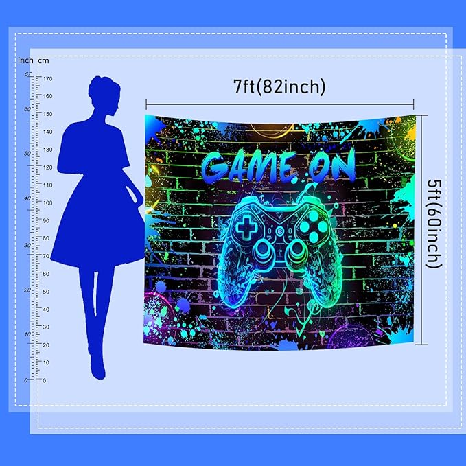 Mocsicka Game On Backdrop Video Game for Boys Level Up Birthday Party Decoration Game Night Arcade Neon Glow Gamer Banner Photography Background (Blue, 7x5ft(82"x60"))