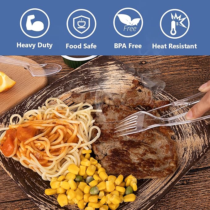 1000 Count Plastic Silverware Heavy Duty - 500 Spoons, 500 Forks, BPA-Free, Heat Resistant, Disposable Plastic Utensils Set, Plastic Cutlery Set, Plasticware Bulk for Party