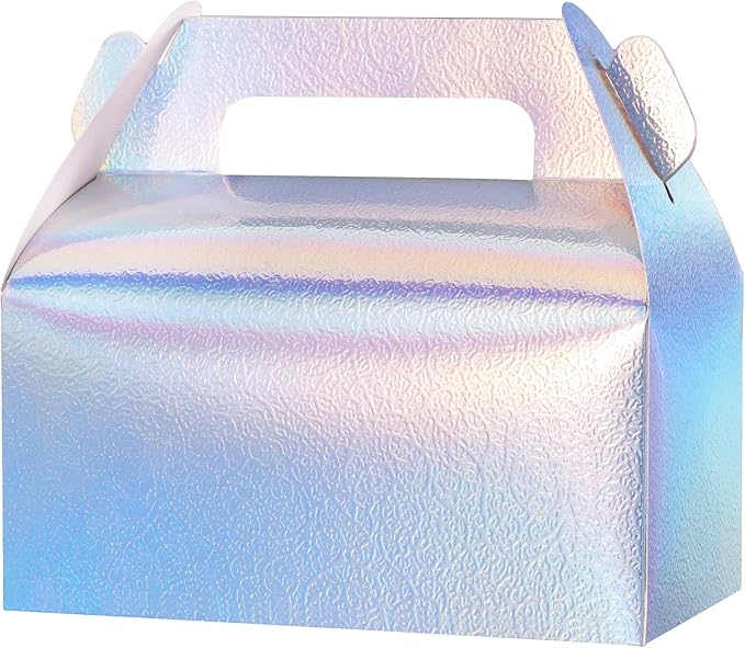 UnicoPak 30 Pcs Iridescent Gable Treat Boxes Party Favor Boxes Goodie Gift Boxes for Snacks Cookie Candy Toys Birthday Party Wedding Shower Holidays 6.5x3.5x4 Inches
