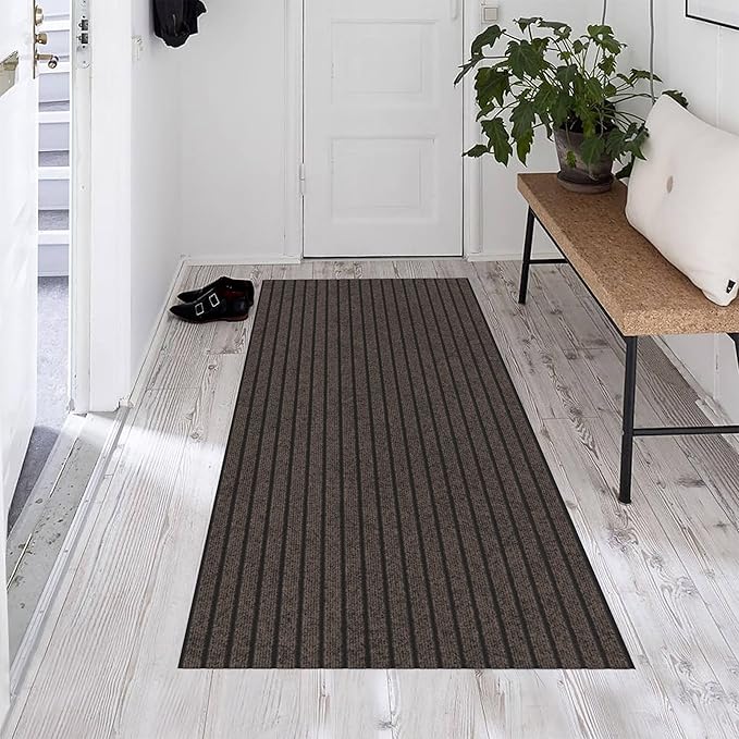 Ottomanson 2' x 5' Hallway Runner with Scraper Pile Extra Durable Non-Slip Rug Mat for Indoor & Outdoor Use - Ideal for Kitchen, Entryway, Patio & Garage - High-Traffic Carpet, Brown