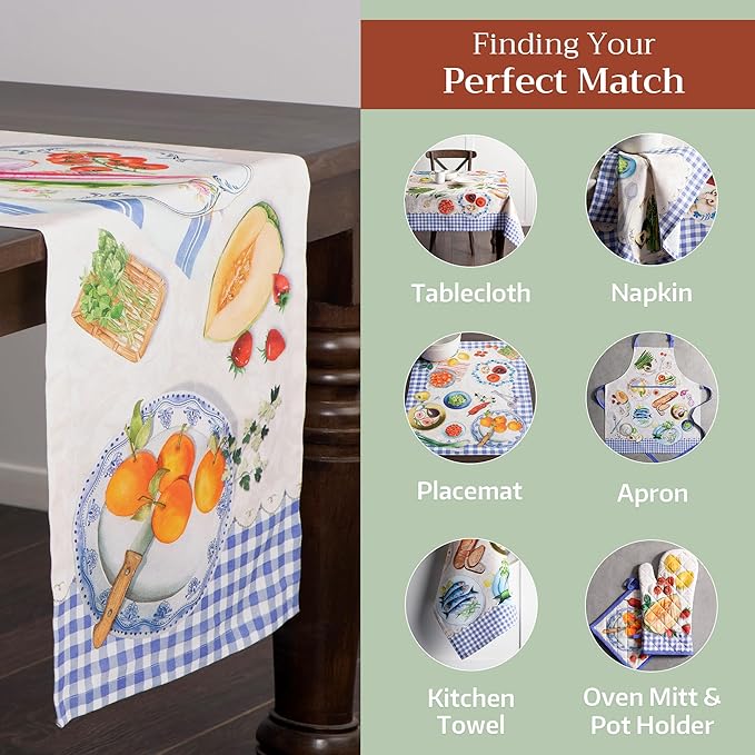 Maison d' Hermine Table Runner 100% Cotton Single Layer Table Runners 72 inches Long Decorative for Home Kitchen Dining Party Baby Shower Wedding Bridal Shower Spring Summer (Gourmand, 14.50" x 72")