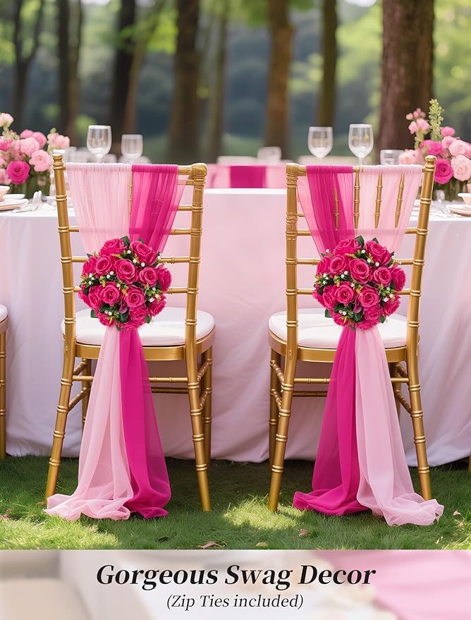 BLOSMON Pink Roses Artificial Flowers: 6 Pcs Hot Pink Fake Flower Balls for Wedding Dinning Table Centerpieces - Fake Silk Kissing Bouquet Floral Arrangement for Home Party Event Decor