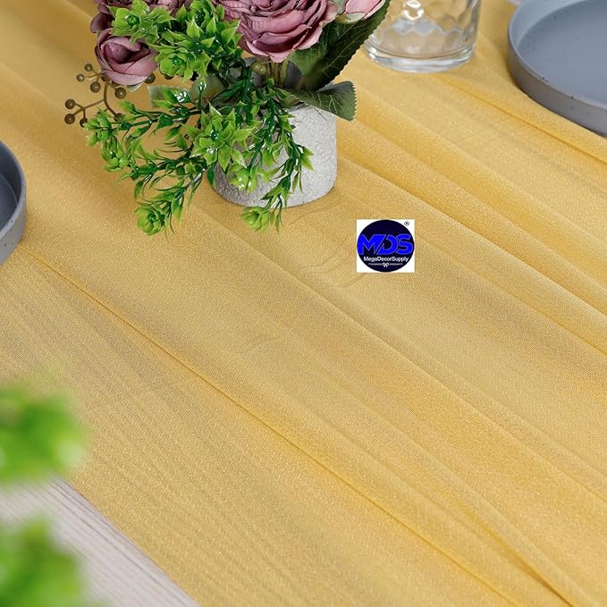 MDS 25 Pack 10ft Chiffon Table Runner 29 x 120 Inches Sheer Wedding Runner Romantic Rustic Table Runner for Wedding Decorations, Birthday Parties, Bridal Shower Party Arch Decor - Gold