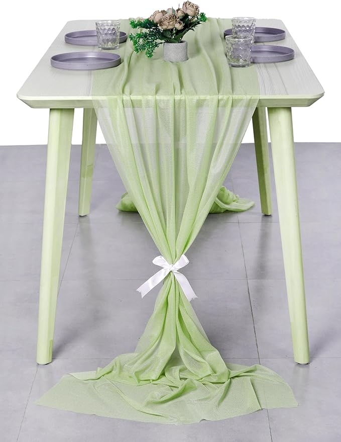 MDS Halloween Chiffon Table Runner - 10 Pack, 29 x 170 Inches, 14ft Each - Sheer Spooky Table Runners for Haunted House Parties, Trick-or-Treat Tables, Witchy Décor, Wedding & Events - Sage Green