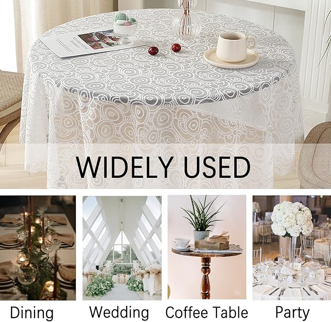 Jeloris Round Lace Tablecloth with Elegant Scalloped Bottom for Any Special Event Such as Wedding, Birthday Party, Baby Shower, Anniversary (78 inch, Style 7)