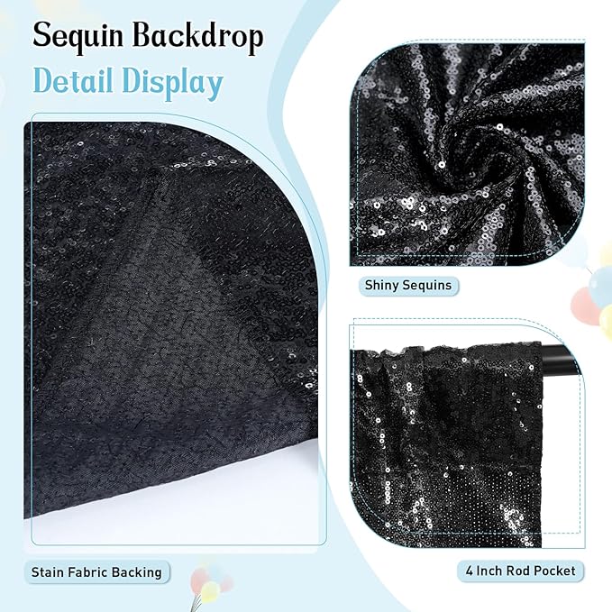 SquarePie Sequin Backdrop Less See Through Thick Background for Party Halloween Glitter Curtain 20FT x 10FT Black