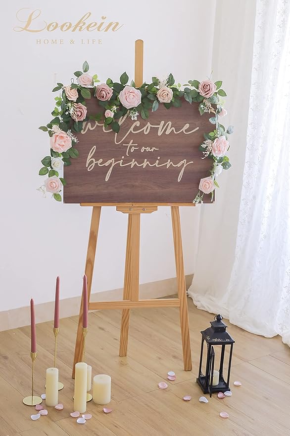 Lookein Artificial Rose Flower Garland Greenery Garland 5FT for Wedding Ceremony Backdrop Arch Flowers Table Centerpieces Decorations, Romantic Blush