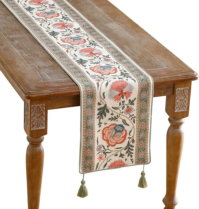 ISAENNE Designer Vintage Linen Table Runner 71 Inches Long,Elegant Floral Pattern Wrinkle Resistant Table Runners for Dining Tables,Thanksgiving,Kitchen Tables,Christmas,12"*71"-Daffy B