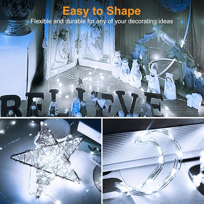 btfarm 3 Pack LED Fairy Lights Battery Operated [3 Modes] Twinkle Lights, 7FT 20 LED Mini String Lights Mason Jars Silver Wire Small Christmas Wedding Party, Cool White