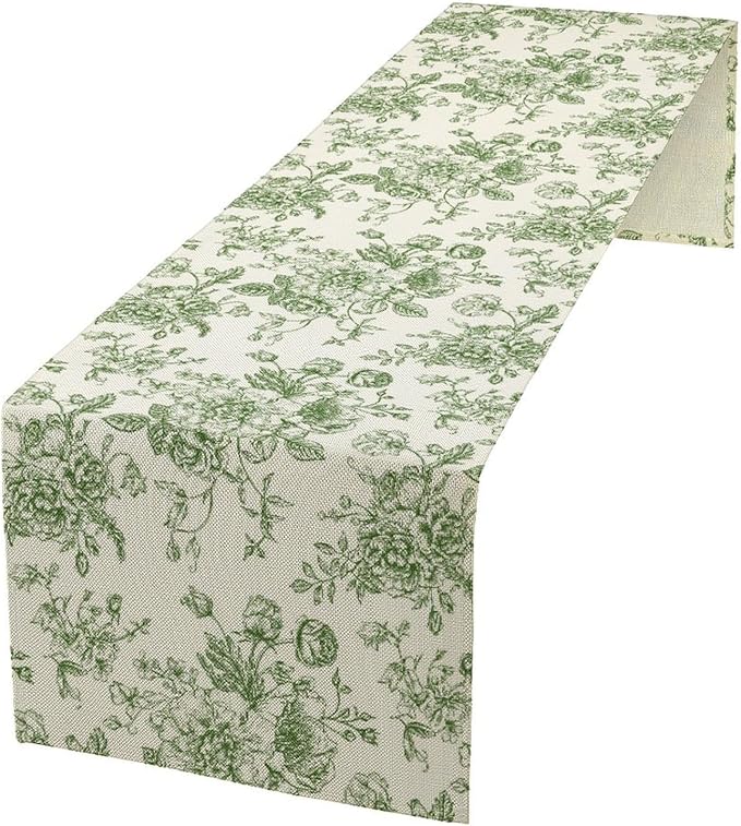 Vintage Flower Table Runner, Wildfloral Green Floral Sketch Pattern Print Table Runner for Kitchen Dinning Table Runner Decor Home Wedding Party Holiday, 13x108 Inch