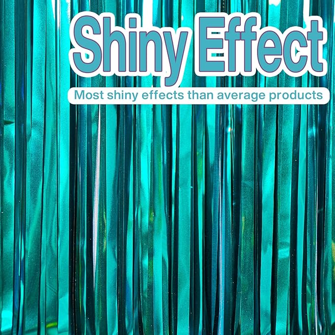 PartyWoo Foil Curtain 2 pcs, 3.3x6.6 ft Metallic Peacock Blue Tinsel Curtains, Backdrop Curtain, Foil Fringe Curtains, String Curtain, Birthday Decorations, Party Backdrop, Wedding Backdrop