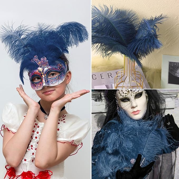NEWONG 30pcs Navy Blue Ostrich Feathers Natural Bulk 9-12inch(23-30cm) Vase Craft Wedding Home Party Centerpieces Christmas Day Decoration