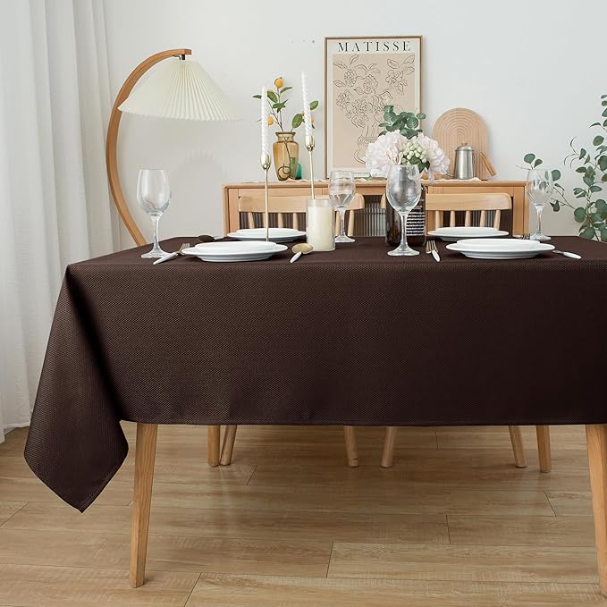 Biscaynebay Textured Fabric Tablecloths 60x108 Inches Rectangular, Brown Water Resistant Tablecloths for Dining, Kitchen, Wedding and Parties etc. Machine Washable