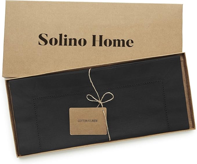 Solino Home Black Table Runner 36 Inches - Cotton Linen Hemstitch Coffee Table Runner 14 x 36 Inch Ideal for Dresser Tables - Fall, Autumn, Halloween, Thanksgiving, Holiday