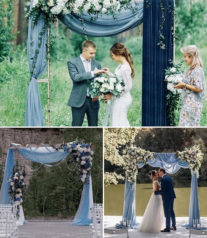 6 Panels Dusty Blue Wedding Arch Drapery 28" x 20Ft Wedding Arch Draping Fabric Chiffon Fabric Drape Backdrop Curtain for Nuptials Party Swag Ceremony Birthday Arbor Drapery Reception Ceiling Décor