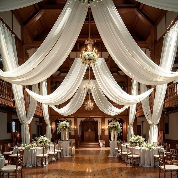 Wedding Arch Draping Fabric,1 Panel 18FT Beige Arch Drapes Chiffon Fabric Drapery Decorations for Ceremony Reception Party Ceiling Backdrop