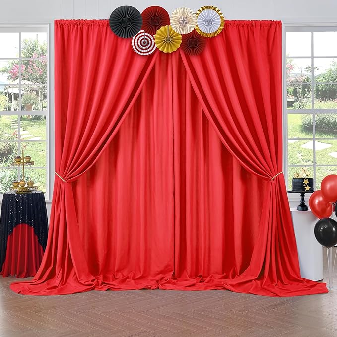 30ft x 10ft Thick Red Backdrop Curtains for Parties, 6 Panels 5ft x 10ft Non See Through Red Polyester Wedding Drapes Photo Backdrop for Birthday Party Graudation Photography Home Decor