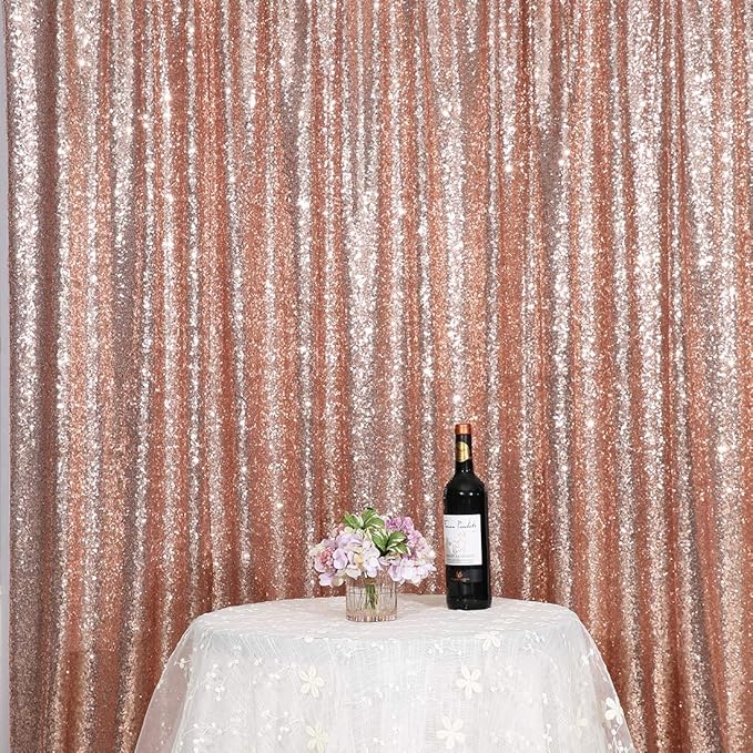 Poise3EHome 6FT x 8FT Sequin Photography Backdrop Curtain for Party Decoration, Rose Gold