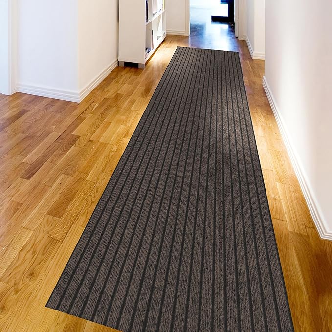 Ottomanson 2'7" x 12' Hallway Runner with Scraper Pile - Extra Durable Non-Slip Rug Mat for Indoor & Outdoor Use - Ideal for Kitchen, Entryway & Garage - High-Traffic Carpet, Brown
