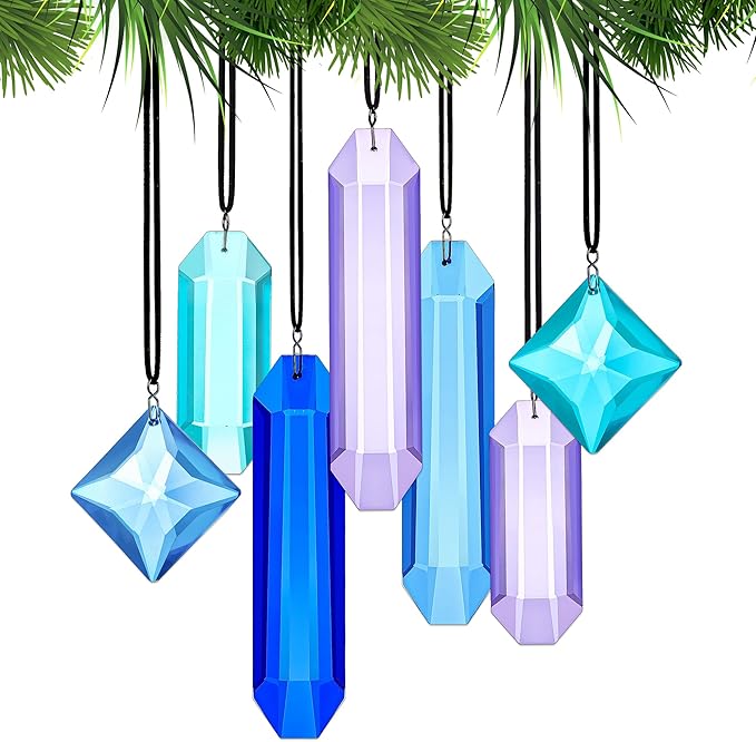 7 Pack Crystal Ornaments for Christmas Tree, Colorful Icicle Ornaments Crystal Prism Hanging Suncatchers for Windows,Indoor for Women