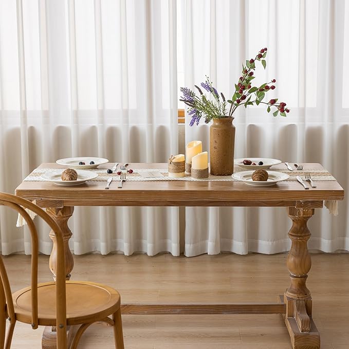 Boho Table Runner Cream Beige Brown for Home Decor 12x48 Inches Farmhouse Macrame Burlap Jute Rustic Dining Kitchen Centerpiece Bohemian Decor French Country Bridal Shower Decorations