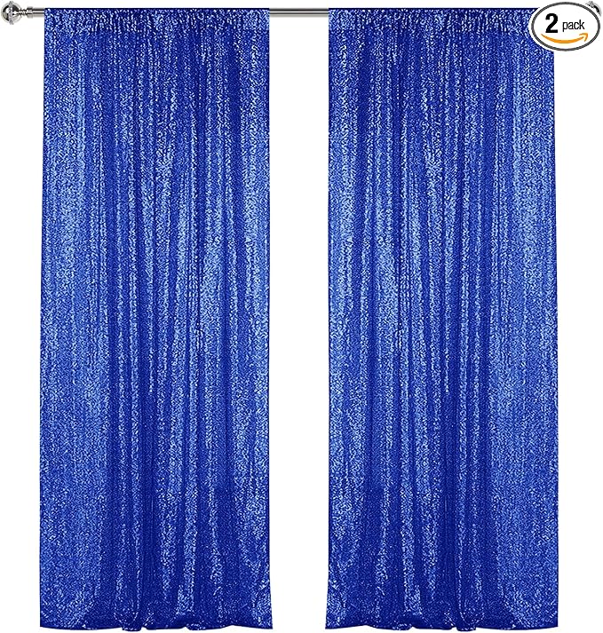 Sugargirl Navy Blue Sequin Backdrop Curtain 2 Panels 2FTx8FT Glitter Navy Blue Background Drapes Sparkle Photography Backdrop for Party Wedding Birthday Wall Decoration