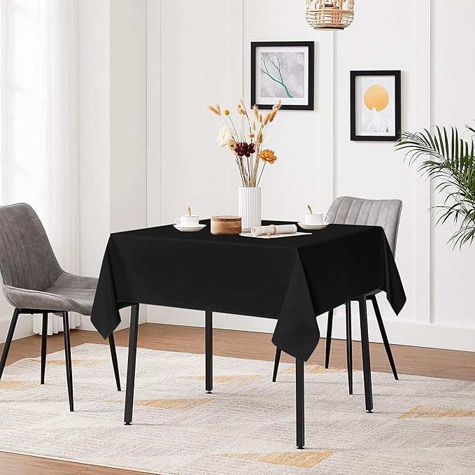 sancua Black Square Tablecloths 70x70 Inch - Fabric Table Cloth for Square or Round Tables, Washable Polyester Table Cover for Outdoor Party, Birthday, Decorative Display Tables