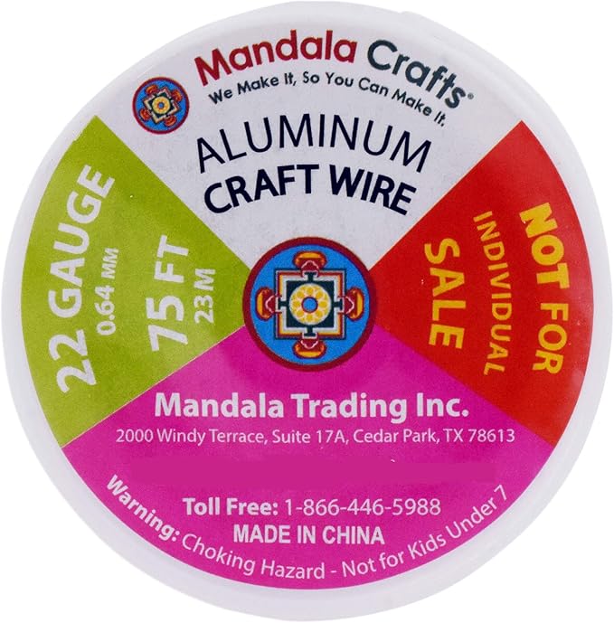 Mandala Crafts 22 Gauge Anodized Aluminum Craft Wire for Jewelry Making - 450 FT Colored Flexible Silver Black Gold Purple Red Kelly Green Wire - Bendable for Bonsai Armature Crafting Sculpting