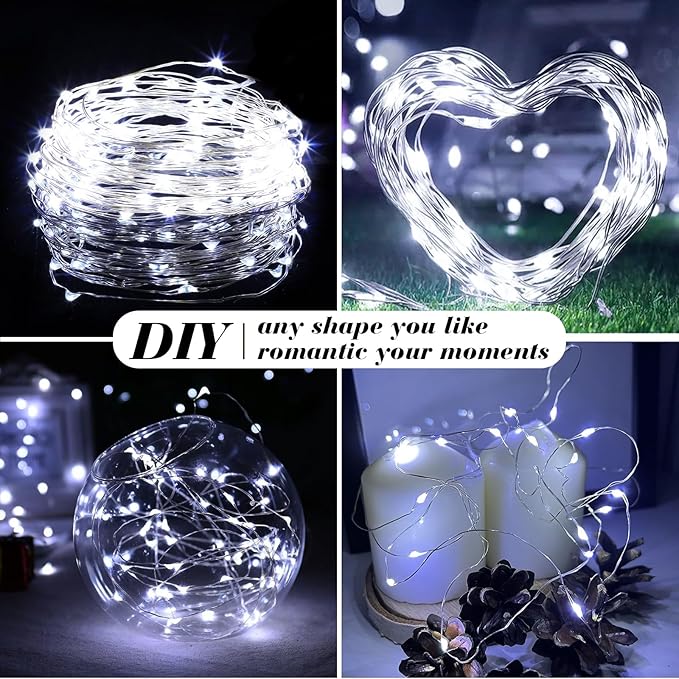 ZGWJ 24 Pack Fairy Lights Battery Operated, 7ft 20 Mini LED Fairy String Lights Silver Wire 3 Modes for DIY, Parties, Wedding, Bedroom, Halloween Christmas Decoration Silver White
