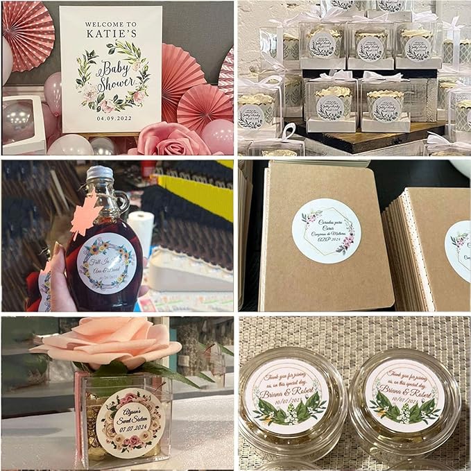 Custom Stickers for Weddings, Birthdays & Businesses - Personalized Labels with Your Logo - Waterproof, Fade and Heat Resistant - Pack of 100-1000 (Wreath O, 4 Inch)