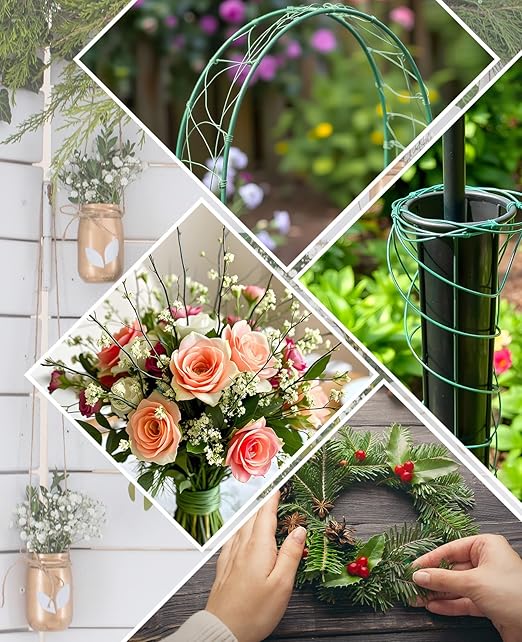 PLULON 4 Pack 122 Yards 22 Gauge Green Floral Wire with Wire Cutter, Ideal for Wreaths, Flower Arrangements, Gift Wrapping & DIY Crafts
