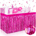 3 Pack 29 x108 Inch Rose Red Foil Fringe Table Skirts Metallic Banner for Tinsel Streamer Garland Backdrop for Parade Floats Wedding Thanksgiving Birthday Christmas Halloween New Year Party Decoration