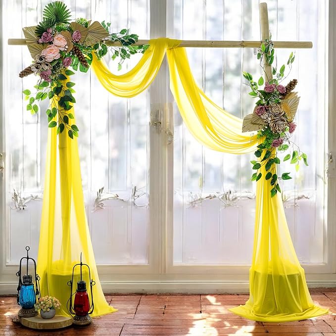 MDS Halloween Chiffon Draping Fabric - 1 Panel, 30" Wide x 100ft Long - Sheer Spooky Arbor & Canopy Drapery for Haunted House Backdrops, Party Ceilings, DIY Costumes & Themed Events - Yellow