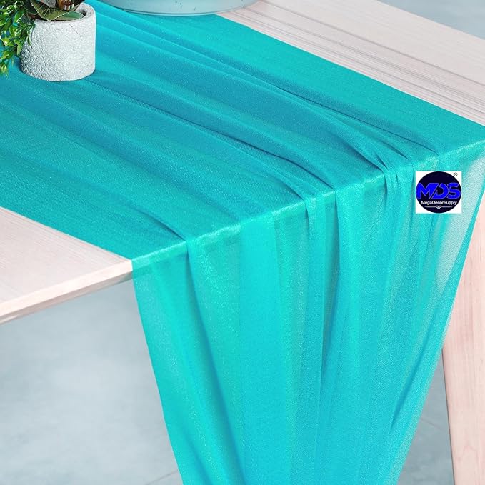 MDS Halloween Chiffon Table Runner - 5 Pack, 29 x 170 Inches, 14ft Each - Sheer Spooky Table Runners for Haunted House Parties, Trick-or-Treat Tables, Witchy Décor, Wedding & Events - Peacock Blue