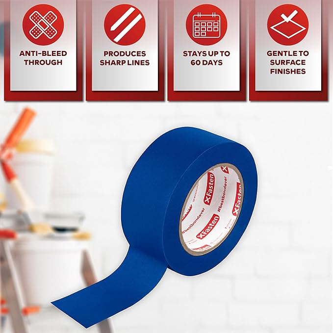 XFasten Blue Painters Tape 3/4 Inch Wide x 60 Yards 6-Pack, UV Residue-Free Blue Masking Tape for Clean Lines, Indoor and Outdoor Multi-Surface Use - Sharp Paint Lines for Walls, No Mess Easy Removal