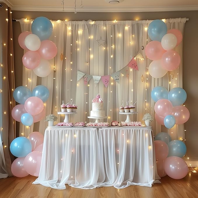 Fomcet Tulle Backdrop Curtains Ivory 30FT X 8FT Tulle Curtains with Lights String Sheer Curtain Backdrop for Parties Wedding Baby Shower Photo Shoot Decorations (6 Panels 5 x 8FT)