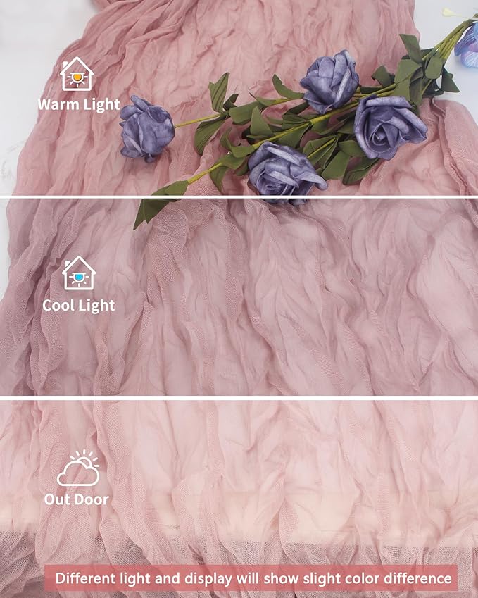 Pink Cheesecloth Table Runner 120 Inch, Dusty Pink Boho Rustic Gauze 10 FT, Summer Cheese Cloth Runner for Wedding, Baby Shower, Party, Farmhouse Centerpiece Home Decorations