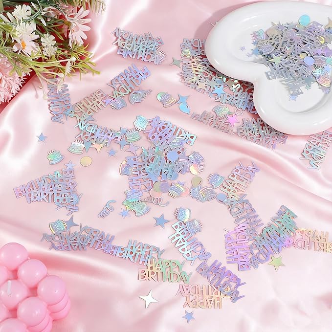 1000pcs Happy Birthday Confetti, Iridescent Party Confetti Metallic Glitter Birthday Table Scatter Decorations Party Confetti for DIY Crafts Festive Table Decoration