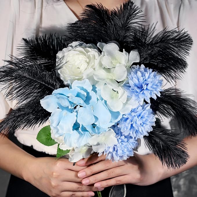 FANDAMEI 20 Pcs Black Ostrich Feathers, Black Feathers, 8-10 inch (20-25cm), Feathers for Crafting, Craft Feathers for Centerpiece Table Decorations, Home Decorations, Black Party Decorations