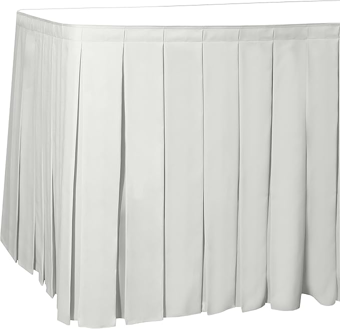 Ultimate Textile Pleat Polyester Fabric Table Skirt - Machine Washable Flame Resistant with Clips for Events, Weddings & Trade Shows, Cut & Sewn in Paterson, NJ - Ivory, 7' Box Pleat