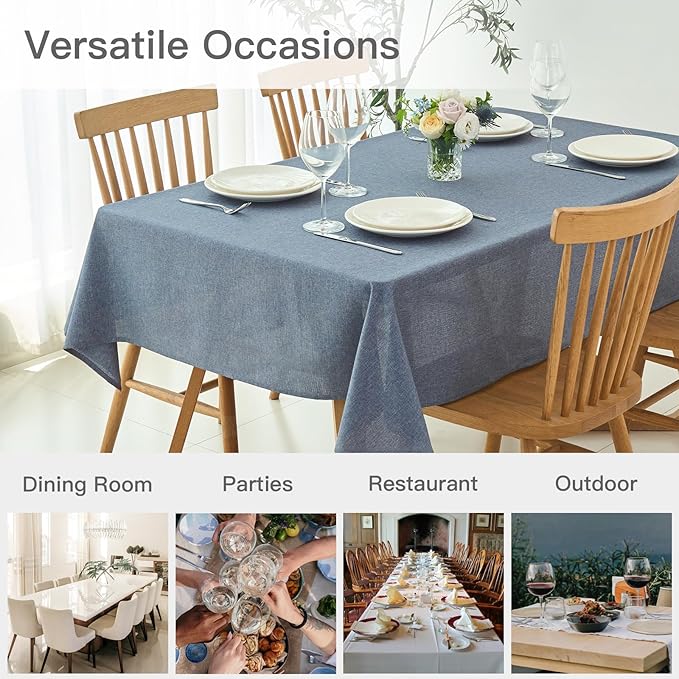 maxmill Square Linen Tablecloth Water Resistance Antiwrinkle Spillproof Stain Proof Fabric Table Cloth, Decorative Fabric Table Cover for Banquet Party Event Holiday Dinner, 70 x 70 Inch, Demin Blue