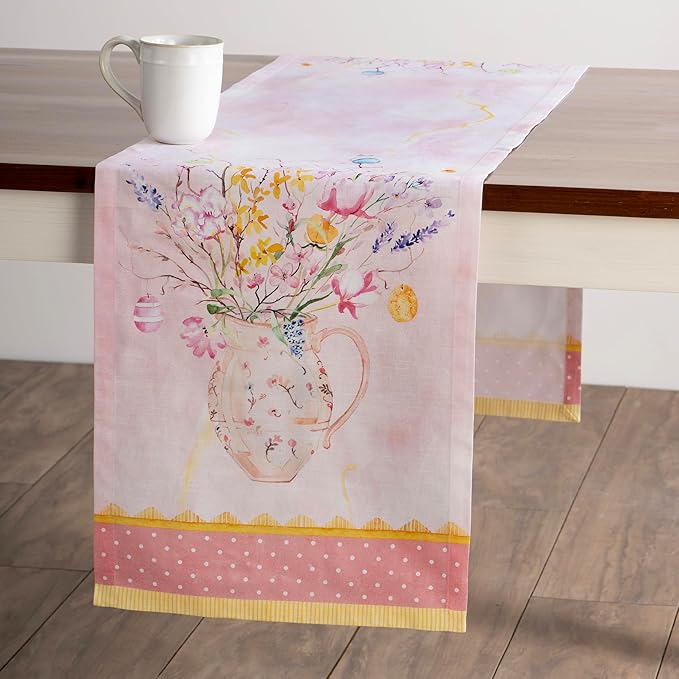 Maison d' Hermine Table Runner 100% Cotton Single Layer Table Runners 108 inches Long Decorative for Home Kitchen Dining Party Wedding Bridal Shower Spring Summer (Easter Zest, 14.50" x 108")