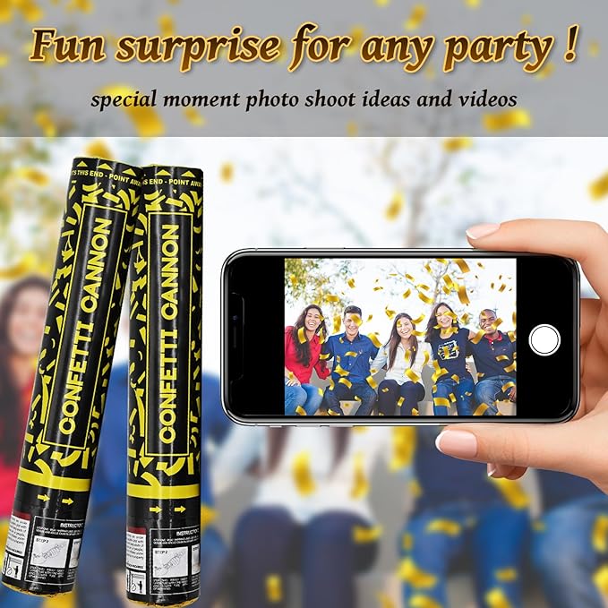 Gold Confetti Cannons 12 Pack - 12 inch Party Poppers with Gold Foil Confetti for Weddings, Birthdays, Graduations, Christmas, New Year Eve Party Supply