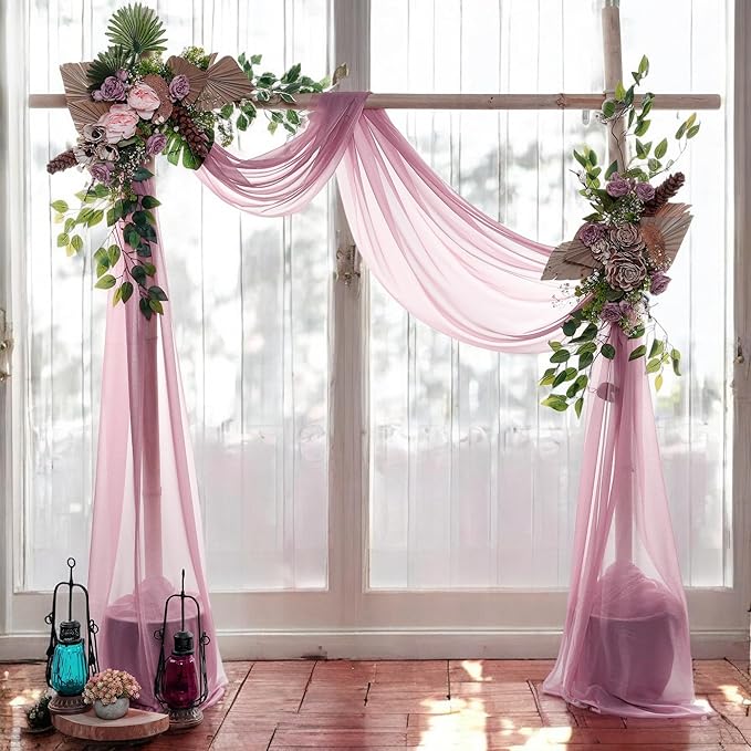 MDS Halloween Chiffon Draping Fabric - 2 Panel, 30" Wide x 50ft Long - Sheer Spooky Arbor & Canopy Drapery for Haunted House Backdrops, Party Ceilings, DIY Costumes & Themed Events - Mauva