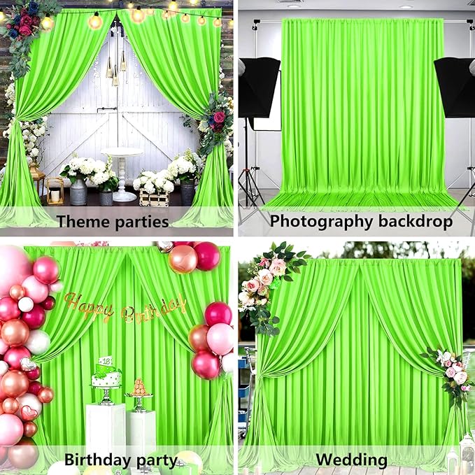 10 x 7 Feet Light Green A Backdrop Curtain for Partie, Background Curtains for Photoshoot, Birthday, Wedding, Halloween, Thanksgiving, Christmas, New Year Party Decorations 5Ft x 7Ft, 2 Panels